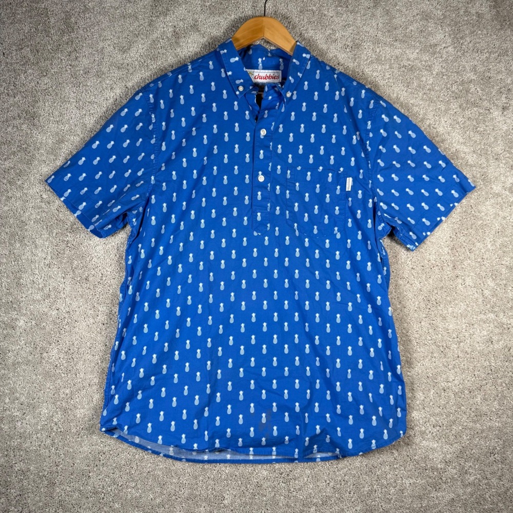 Chubbies‎ Men's Large Blue Pineapple Print Button Up Short Sleeve Shirt